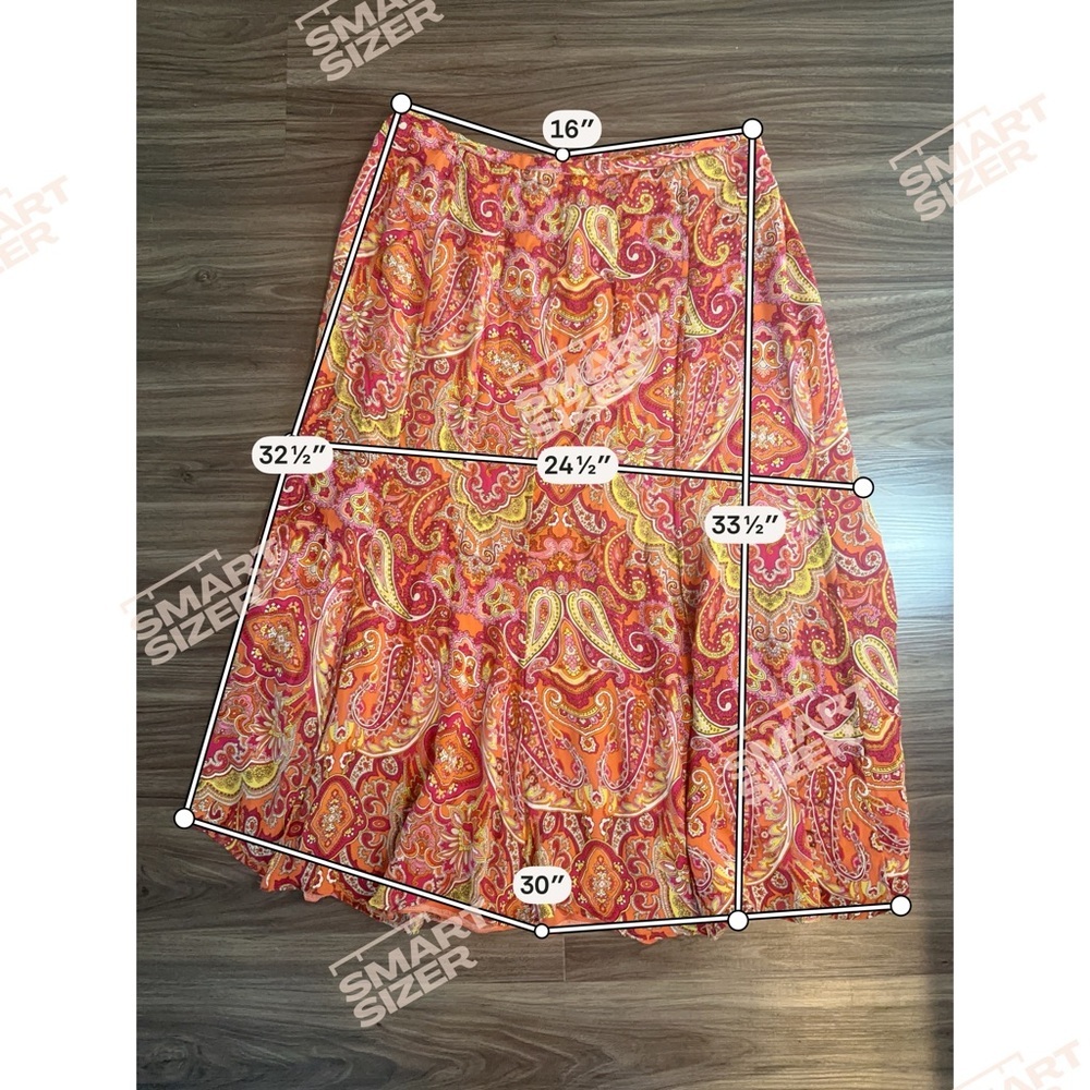 Talbots 100% Silk Paisley‎ A-Line Skirt Orange Pink Yellow Size 14W - Picture 2 of 14